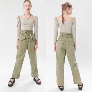 Urban Outfitters BDG Umber High Waist Paper Bag Painter Pants Army Olive Green S